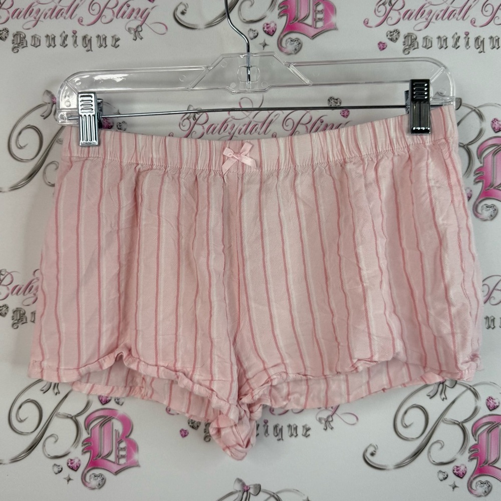 Max Studio sleep shorts vintage bow Light Pink Striped Women's Pajama Shorts